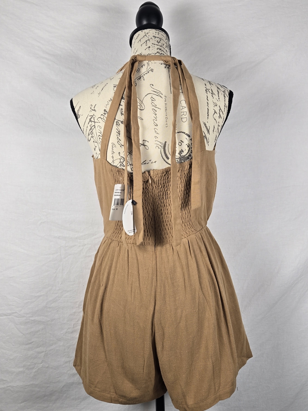 Lost + Wander Macaroon Tie Strap Linen Blend Romper Brown Tan NWT - Medium - Picture 5 of 9